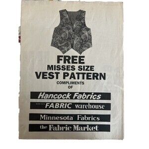 VINTAGE Costume Vest Sewing Pattern Misses size 6-16 HANCOCK FABRIC